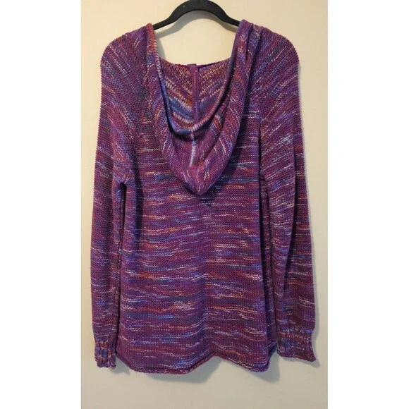 Eddie Bauer Sweater Womens Large Knit Hooded Pullover V Neck Front Pocket - Picture 2 of 5